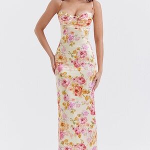 HOUSE OF CB 'Josefina' Ivory Floral Maxi Dress Size S Regular Cup